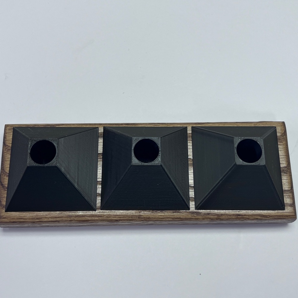 #12 Custom Pen Holder Free Shipping- Pyramid 3 Pen holder w/adapters - Oak base
